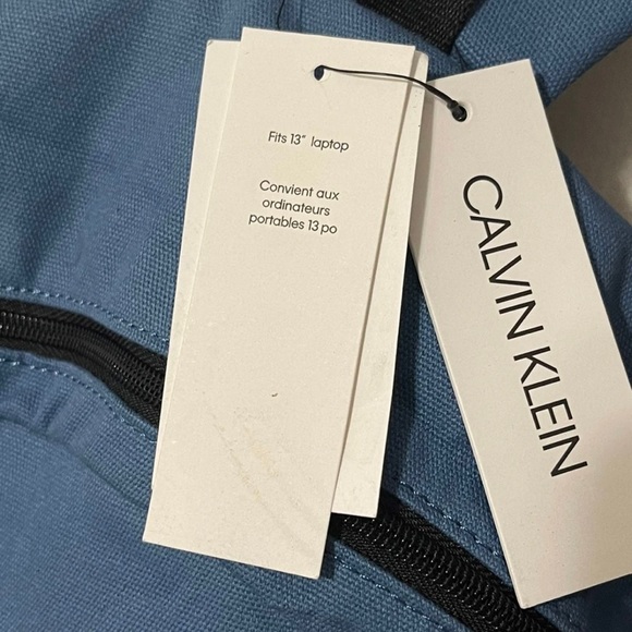 Brand New Unisex Calvin Klein Large Canvas Backpack With Exterior Leather Trim - Picture 3 of 8